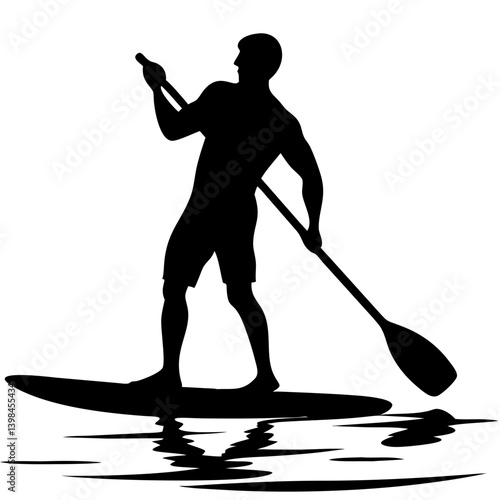 Paddleboarding Silhouette on Calm Water Perfect for Sports Illustrations