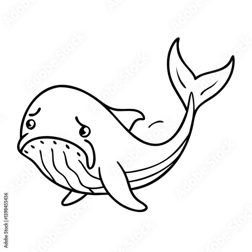 Sad Cartoon Whale Line Art for Kids Coloring Books and Educational Resources