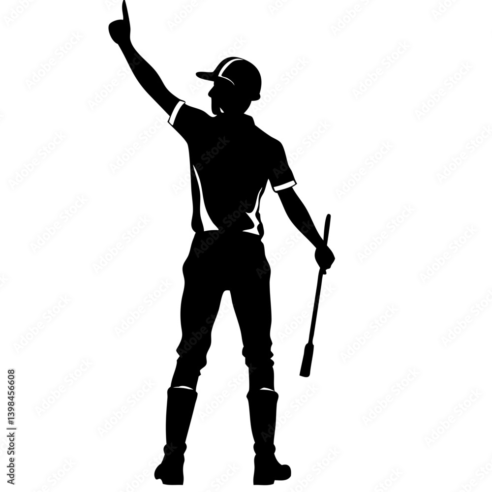 Silhouette of Confident Jockey Holding Whip Vector for Equestrian Art and Design Projects Silhouette of Confident Jockey Holding Whip Vector for Equestrian Art and Design Projects