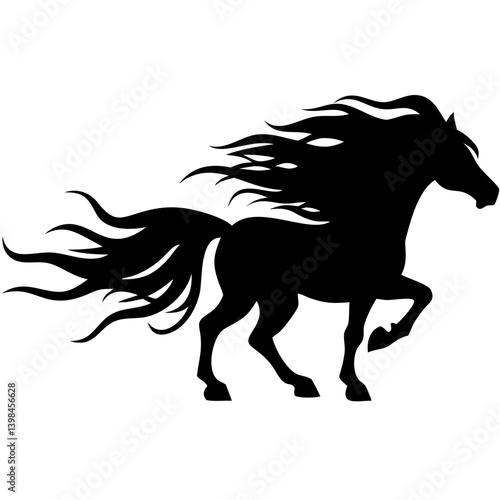 Majestic Black Horse Silhouette with Flowing Mane for Design Projects