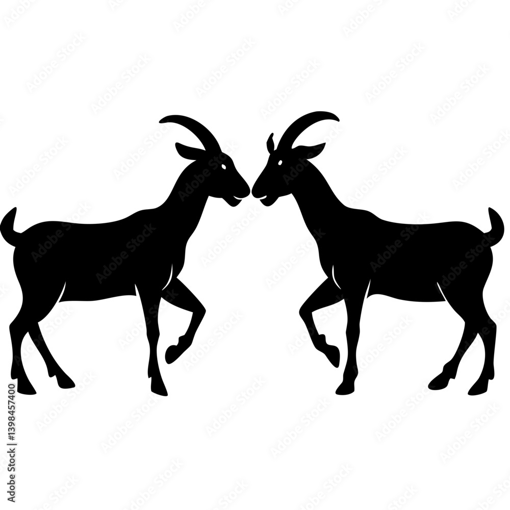 Fototapeta premium Two Goat Silhouettes Facing Each Other Vector Illustration for Art and Design Usage