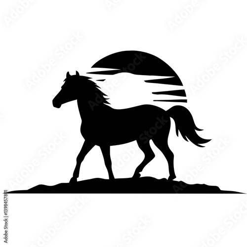 Silhouette of Horse with Sunset for Wall Art and Graphic Design