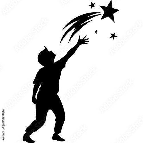 Child Reaching for Stars Silhouette Dream Inspiration Vector Art