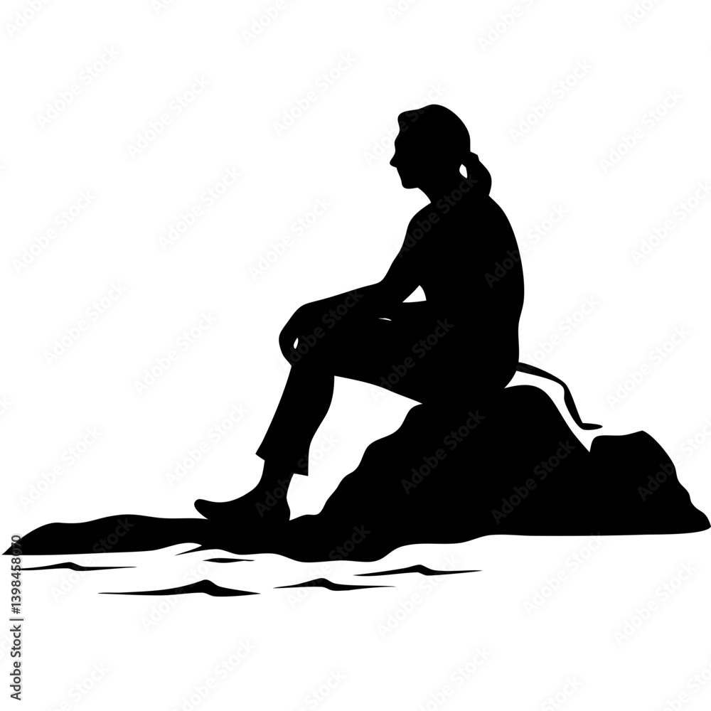 Silhouette of Pensive Man Sitting on Rock Contemplation Artwork Vector Illustration Silhouette of Pensive Man Sitting on Rock Contemplation Artwork Vector Illustration