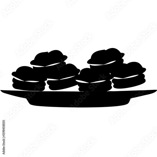 Black Silhouette Plate of Gougeres Cream Puffs on Flat Dish Vector Illustration