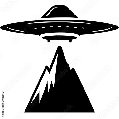 UFO Hovering Over Mountain Silhouette Vector for T-Shirt and Poster Design