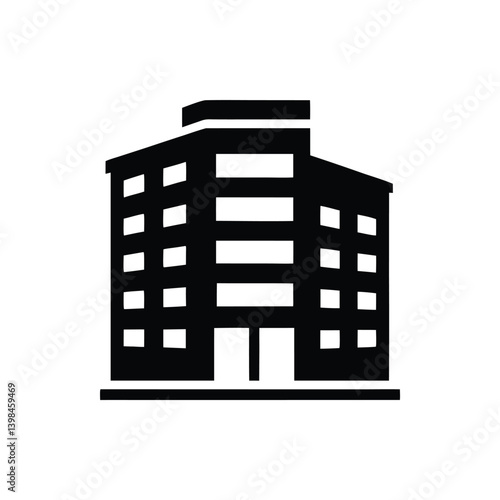 Black Silhouette of MultiStory Office Building with Transparent Background
