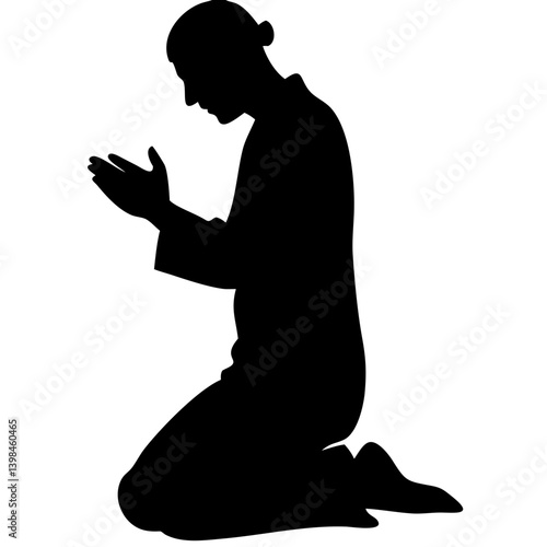 Silhouette of Person Praying on Knees Vector Design for Spiritual Themes