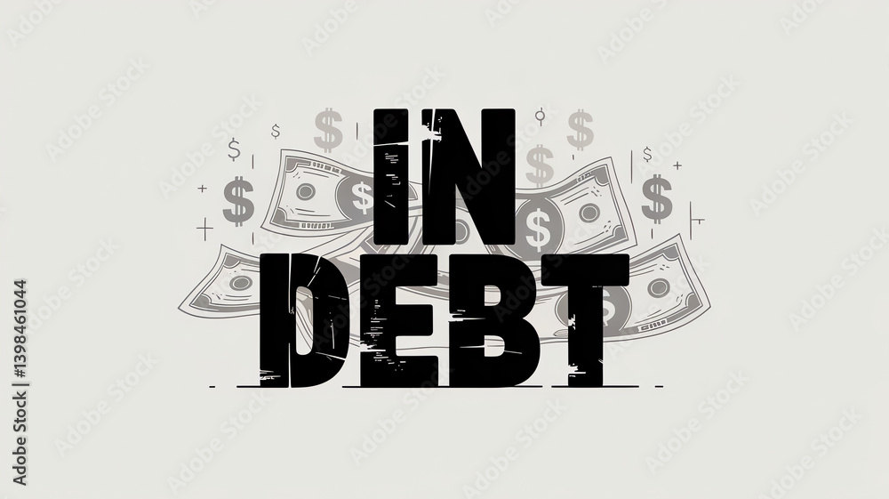 Obraz premium In debt text with money background