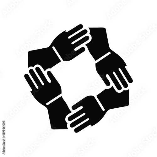 Four Hands United Teamwork & Support Glyph Icon with Transparent BG