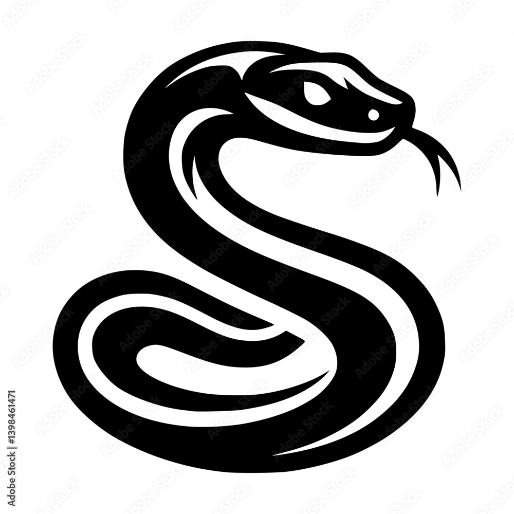 Fototapeta premium Black Silhouette of a Coiled Snake with Forked Tongue