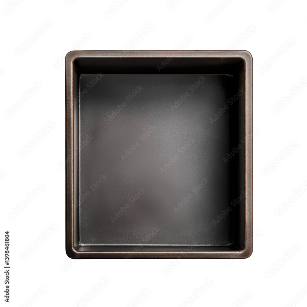 Black square metal storage box top view featuring a smooth interior surface and deep container design suitable for utility or organization. Isolated on transparent background, png. Black square metal storage box top view featuring a smooth interior surface and deep container design suitable for utility or organization. Isolated on transparent background, png.