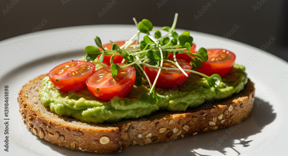 Delicious Avocado Toast With Organic Microgreens And Cherry Tomatoes Delicious Avocado Toast With Organic Microgreens And Cherry Tomatoes