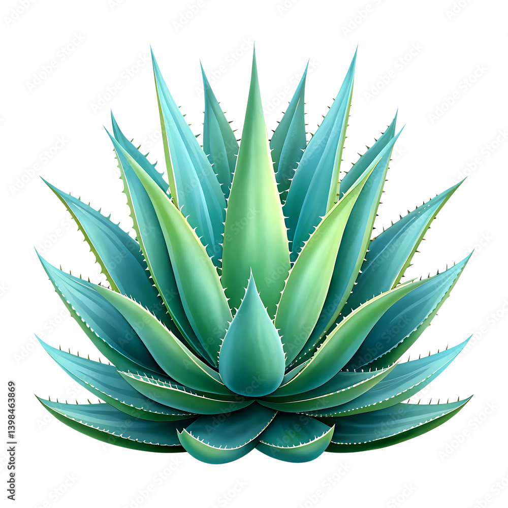 Fototapeta premium Agave plant illustration, vibrant teal and green.