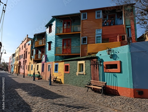 Buenos Aires street: A vibrant street of colorful houses in Buenos Aires, Argentina, showcasing a stunning blend of architectural styles.
