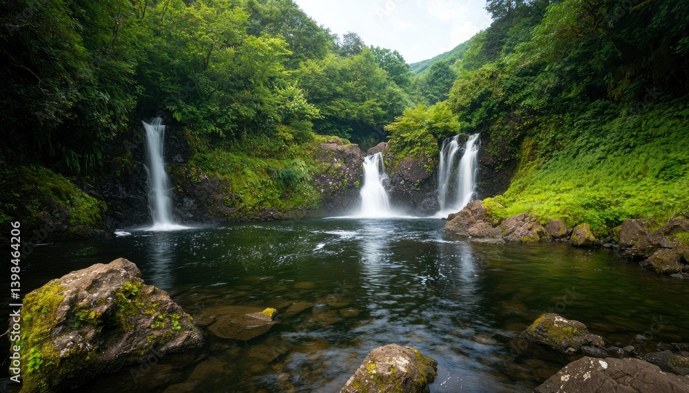 Obraz premium Lush Waterfall Scene