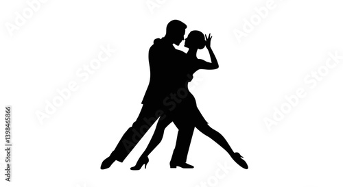 Dancing Silhouette Expressing Passion on a White Background  
