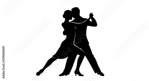 Dancing Silhouette Couple Embracing Against White Background  