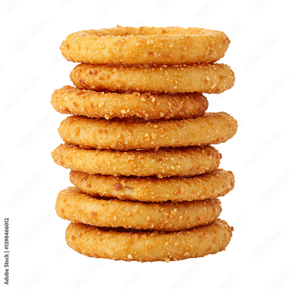 Stack of crispy golden onion rings perfect appetizer or side dish food Stack of crispy golden onion rings perfect appetizer or side dish food