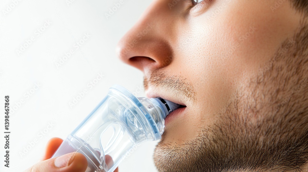Man Using Inhaler for Respiratory Health Man Using Inhaler for Respiratory Health