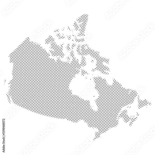 Canada map created with a minimalist dotted pattern showing the country's geographic outline on a white background. 