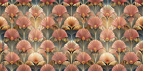 Elegant Art Deco fan pattern featuring soft pink and gold accents.