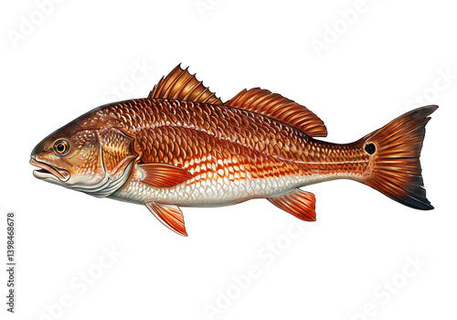 Detailed Illustration of a Redfish isolated on White background.