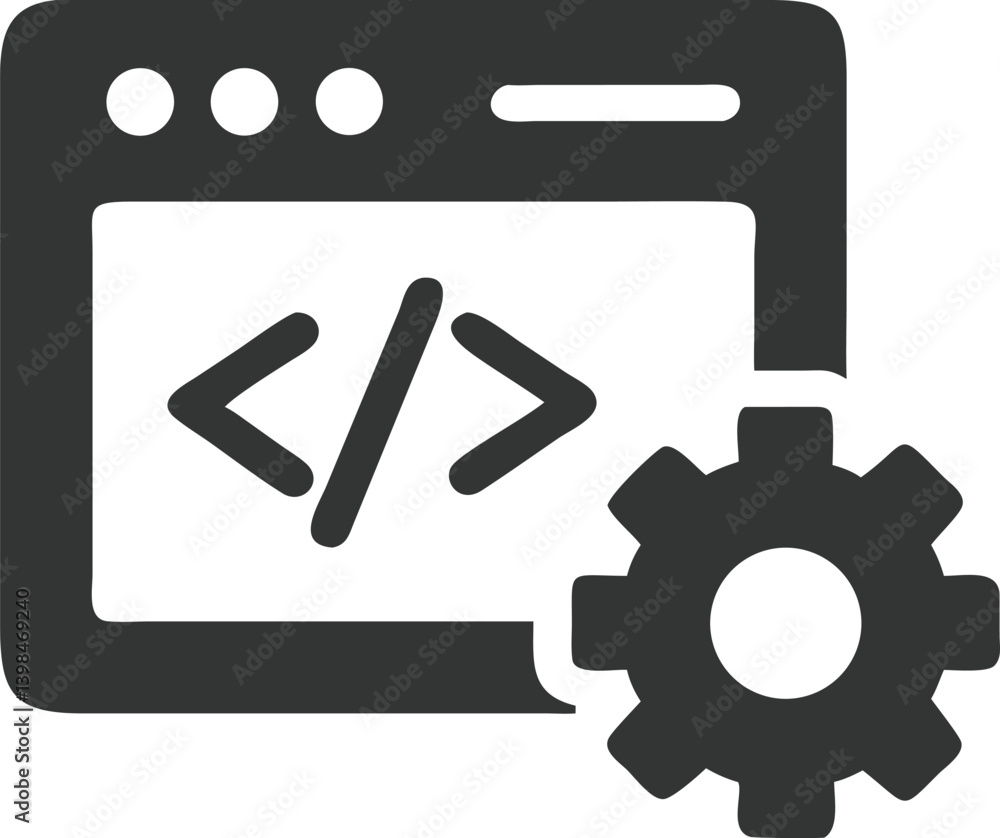 Code Window with Angle Brackets and Gear Icon on Transparent Background Code Window with Angle Brackets and Gear Icon on Transparent Background