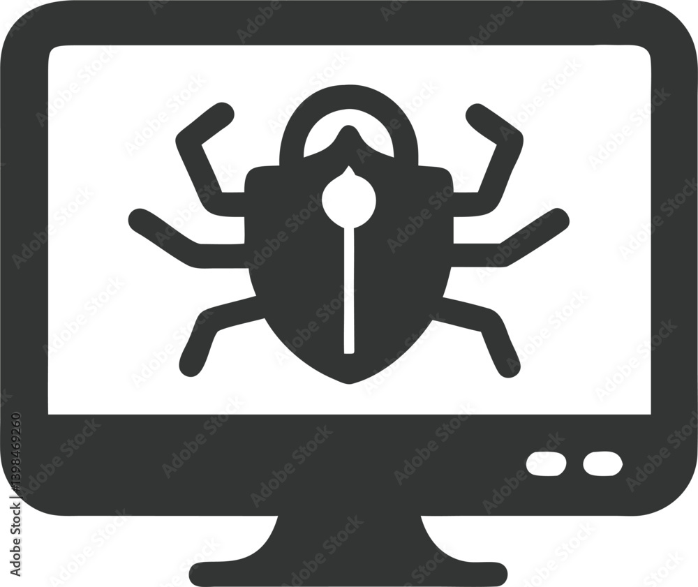 Bug on Monitor Icon, Malware on Computer, System Error, Virus Alert, Flat Style Bug on Monitor Icon, Malware on Computer, System Error, Virus Alert, Flat Style