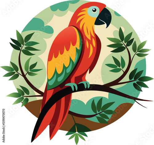 red and yellow macaw colorful vector