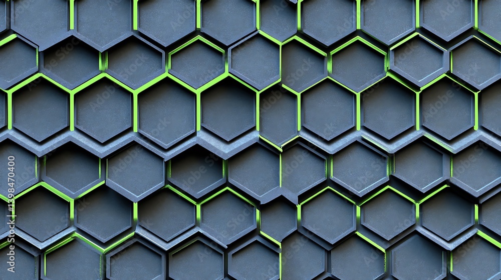 A three-dimensional grid of dark gray hexagons with lime green accents. A three-dimensional grid of dark gray hexagons with lime green accents.