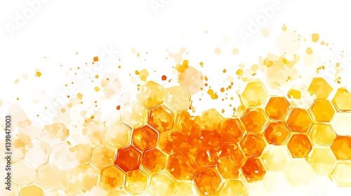 Fresh honeycomb hexagons with dripping honey and bee hive picture
