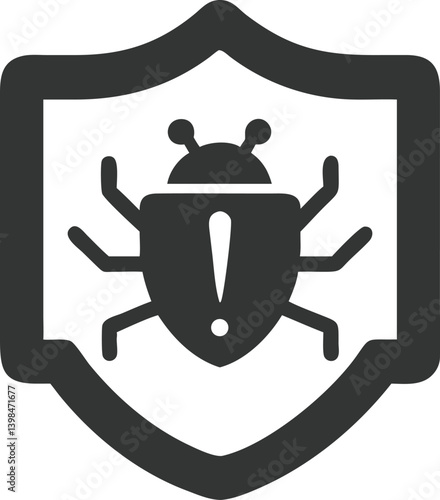 Shield with Bug Warning Icon, Cyber Security Symbol on Transparent Background