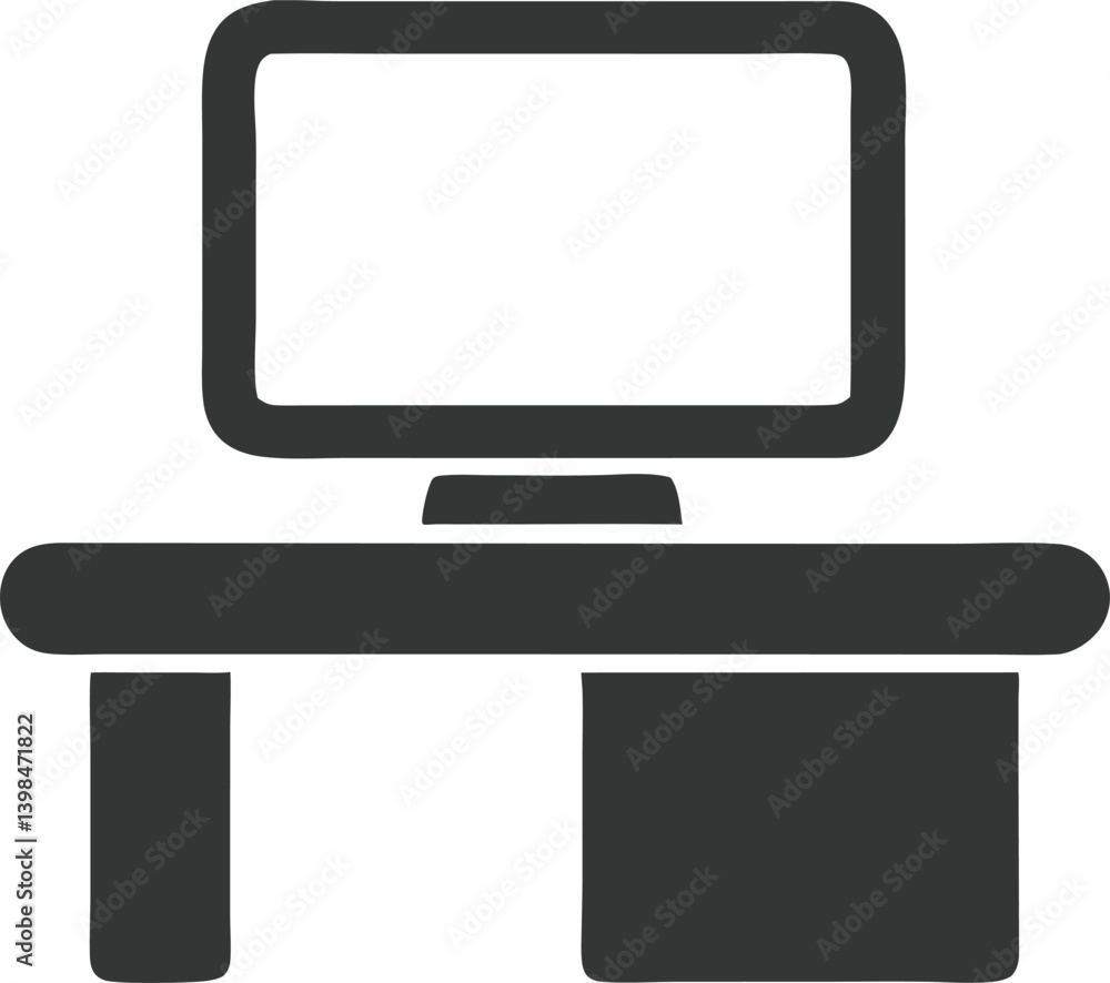 Simple Desk Setup Isolated Icon, White Computer Screen and Office Furniture, Simple Desk Setup Isolated Icon, White Computer Screen and Office Furniture,