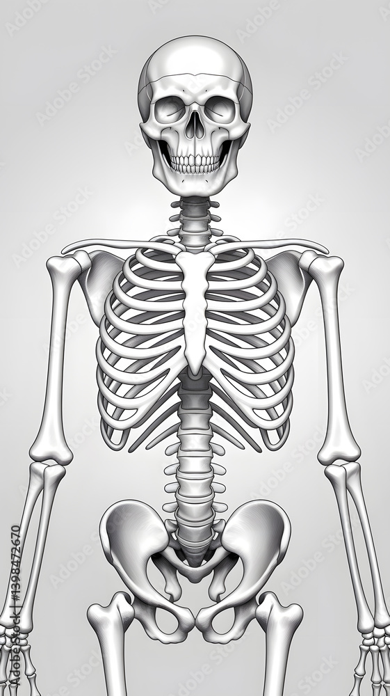 Obraz premium Human Skeleton Anatomy Illustration: Detailed 3D Render of a Complete Skeletal Structure