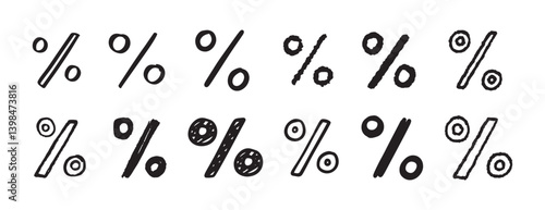 Photos Percentage sign doodle hand drawn icon set