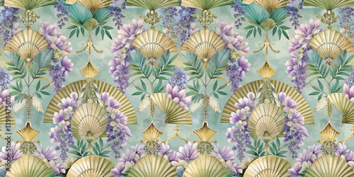 Beautiful floral wallpaper featuring elegant fans and pastel colors.