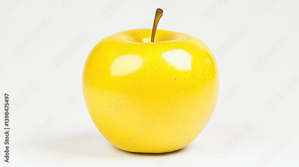 Obraz premium A perfectly ripe yellow apple is displayed on a white backdrop
