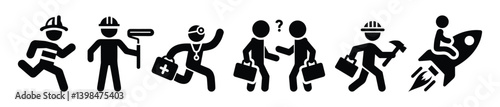 set of icons man, people and professions symbols, firefighter, doctor, businessman, builder