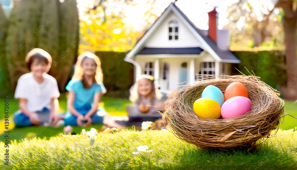 Nest mit Ostereiern, Hintergrund Familie