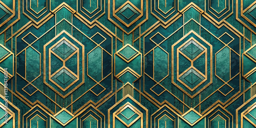 Elegant geometric pattern featuring teal and gold hues.