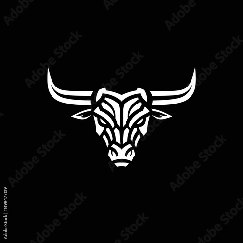 Geometric Bull Head Logo Design Minimalist White Bull Icon on Black Background