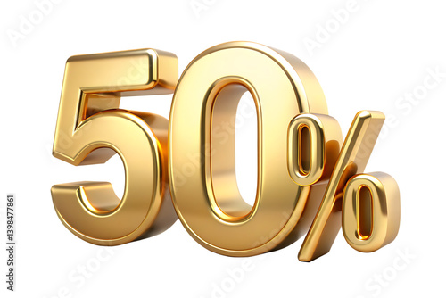 3d golden fifty percent 50 isolated on white background PNG. GENERATIVE AI