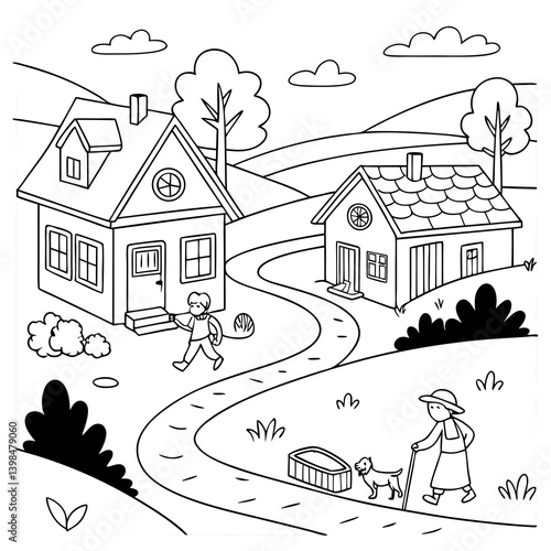 village life of coloring page