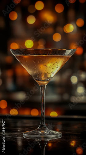Wallpaper Mural Elegant cocktail served in a photorealistic style against a blurred, warm background, showcasing its golden hue and shimmering bubbles Torontodigital.ca