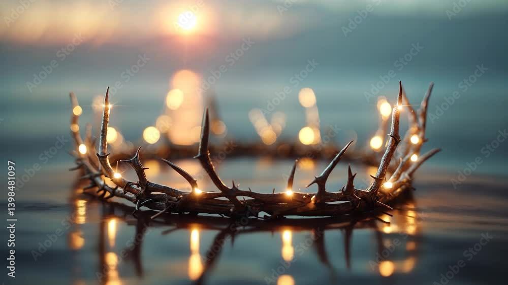 The inversion of the crown of thorns and the crown, symbolizing suffering and challenges, signifies death and resurrection, providing a context for Passion Week.