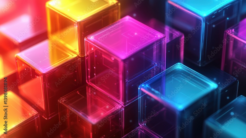 Vibrant Neon Cubes Abstract Digital Art Vibrant Neon Cubes Abstract Digital Art