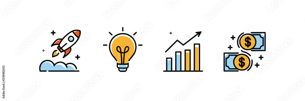 Clean business startup icon set – Perfect for new venture branding, business plans, or startup presentations Clean business startup icon set – Perfect for new venture branding, business plans, or startup presentations