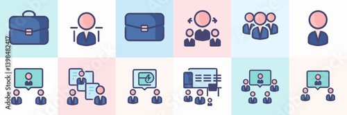 Business and office icon collection in flat design – Perfect for corporate branding, HR tools, or workplace management platforms