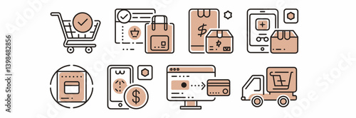 E-commerce vector icons in line art style – Perfect for online store UI, shopping platforms, or digital marketing content.